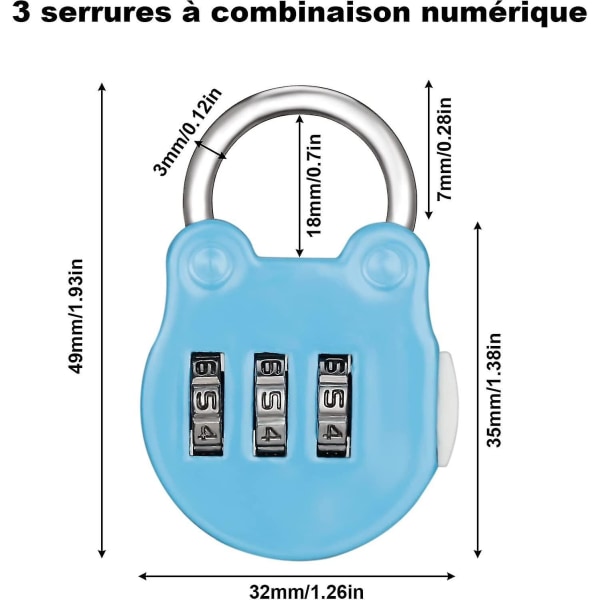 3 stk. Bagage Lås, Kode Lås, Kuffert Lås, Skab Lås, Kode Lås, TSA Bagage Låse, 3-cifret Kombination Hængeslås (blå, pink, sort) Battqx