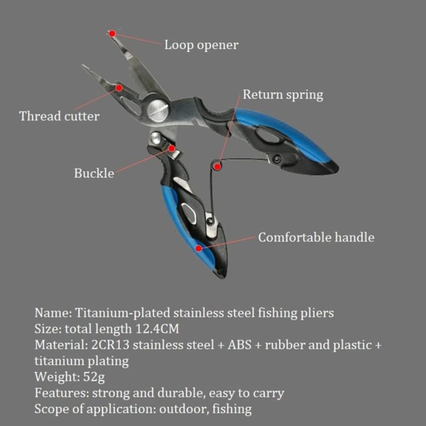 Fiskepliers Fisktänger Rostfritt Stål Titanpläterade Betesaxar Multifunktionella Rostfria Saltvattenfiskespö H