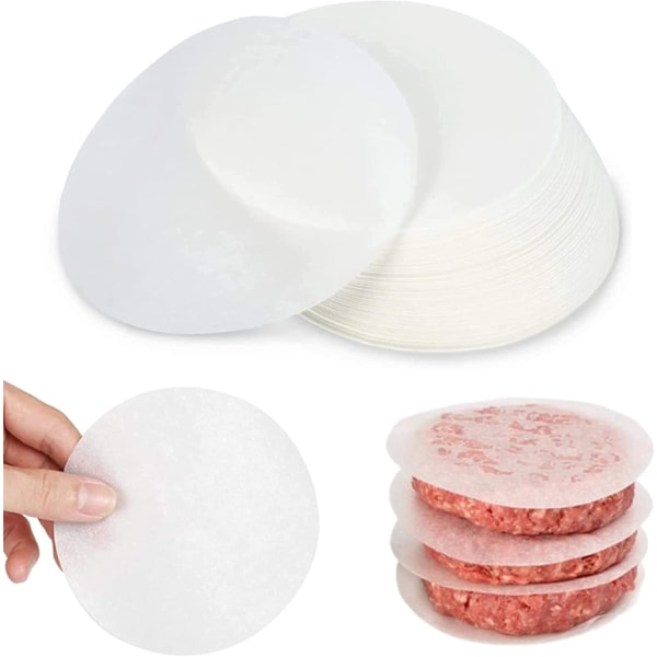 Burger Patty Papirsett med 500 ark Rundt Bakepapir 11 cm Vokspapir, Non-Stick Separasjonspapir for Hamburgerpresser, Fricailles, Patties, Stea