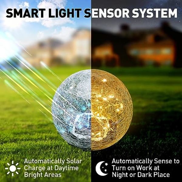 Have solcellelamper, revnet glas kugle vandtæt varm hvid LED til udendørs dekoration dekorationer sti terrasse gårdsplads græsplæne, 1 kugle (4,7 tommer)
