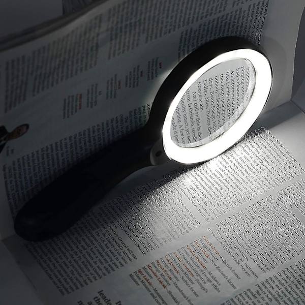 Suurennuslasi valolla, 10x käsikäyttöinen suurennuslasi 12 LED-valolla valaistu suurennuslasi makulan rappeuman, vanhusten lukemisen, me