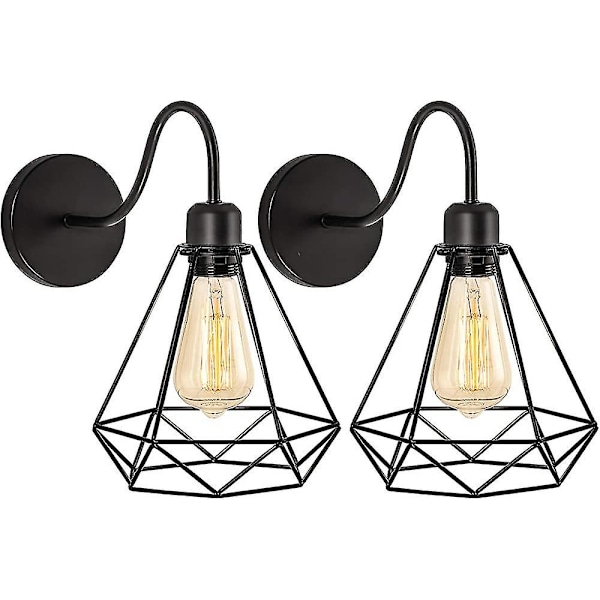 Vägglampa i lantlig stil, set om 2 - Svart metallbur