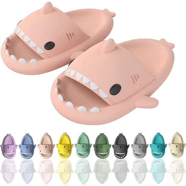 Flip-flops i form av tecknad haj, halkfria tjocksulade strandflip-flops, snabbtorkande roliga pooltofflor pink 40/41