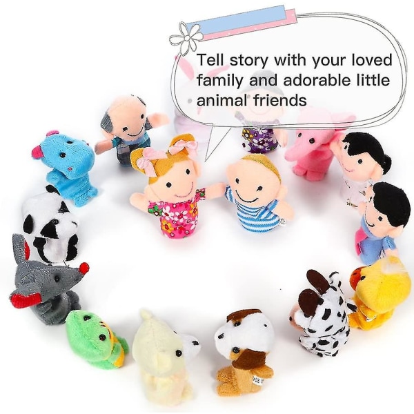 Fingerdockor Set Story Time 16 st - 10 Djur och 6 Familjemedlemmar