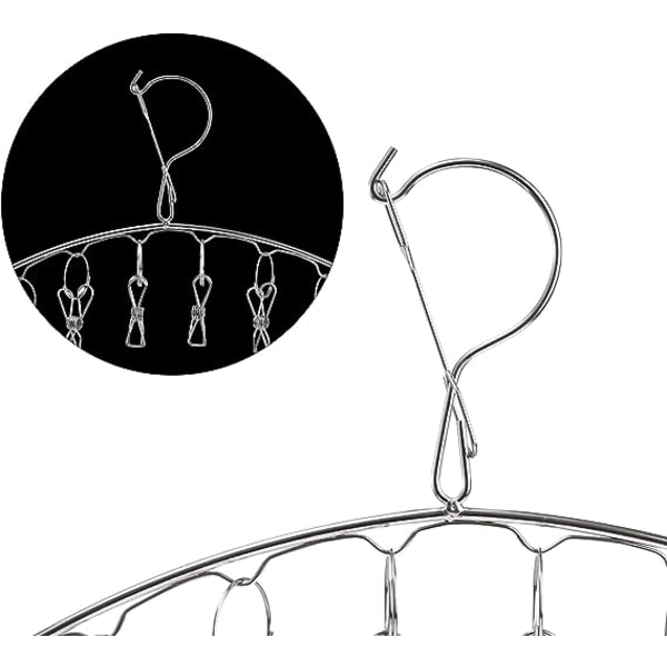 6-pakks klesklype i rustfritt stål med 10 klips, vindtett for tørking av sokker, bh-er, tøybleier, håndklær, undertøy, skjerf, lue,