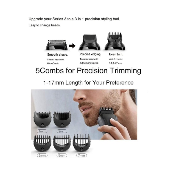 Udskiftning af trimmertilbehør til serie 3 elektriske barbermaskiner Comb Bt32 300s 301s 310s 320s 330s 340