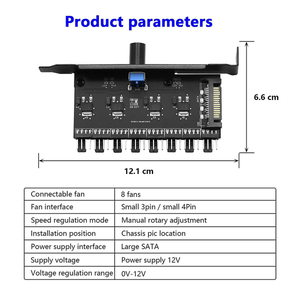 Pc 8 Kanals Fan Hub Køleventilator Hastighedsregulator Til Cpu Kabinet Hdd Vga Pwm Fan Pci Beslag Ved 12v
