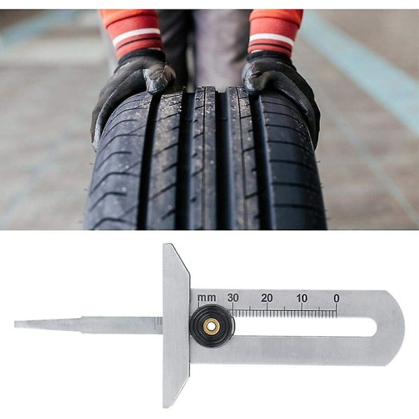 Dækdybdemåler i rustfrit stål - Carivent dækslidmåler - 0-30 mm måling - Dæksikkerhedslineal til bil og motorcykel