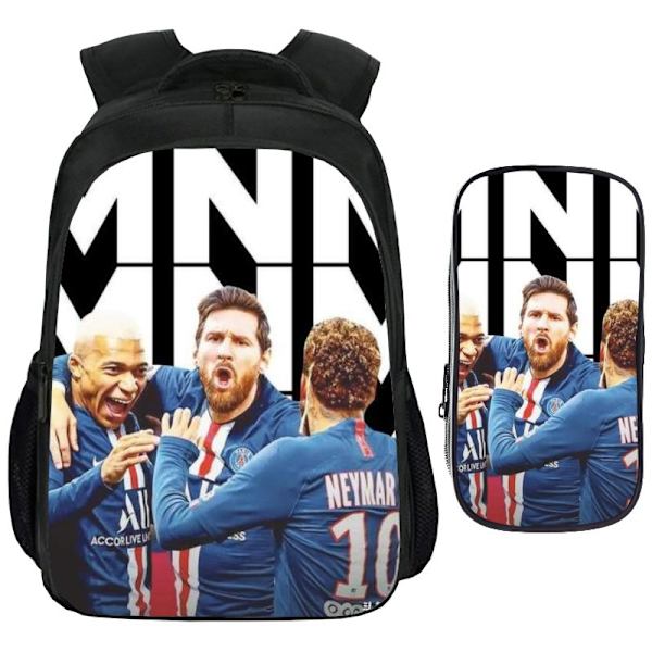 Fotbollsstjärna skolväska Neymar/Messi/Mbappe2 Set (Skolväska + Etui) svart 41CM blue 41CM