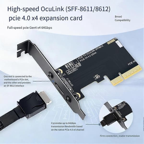 PCIe 4.0 X4 til Oculink SFF8611/8612 adapterkort PCIE 4.0 SSD U.2 OCUlink adapterkort PC-tilbehør