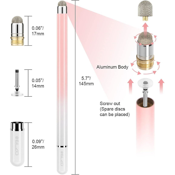 Elzo Stylus-penner for berøringsskjermer, 2 i 1 universell stylus, Surface-penn, 100 % kompatibel med alle nettbrett-berøringsskjermer for iPhone/iPad/Samsung/Huawei