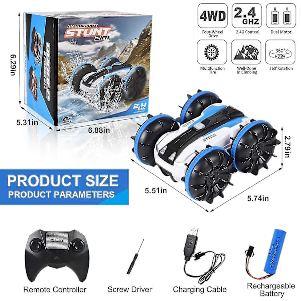 Amfibisk fjernstyret bilbåd, 2,4 GHz 4WD Off Road Rock dobbeltsidet 360 roterende Crawler Hobby RC lastbil legetøjsgaver