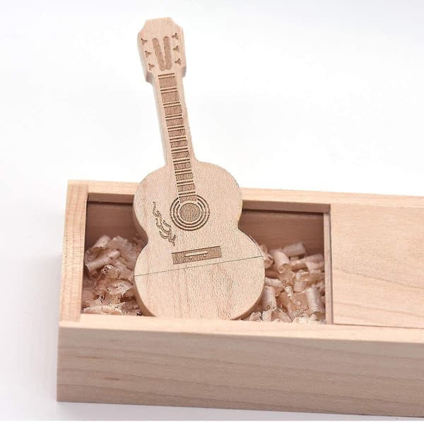 Gitarr USB-minne av lönnträ, trä-tumme, gitarrgåvor, nyhet (32 GB, valnöt)