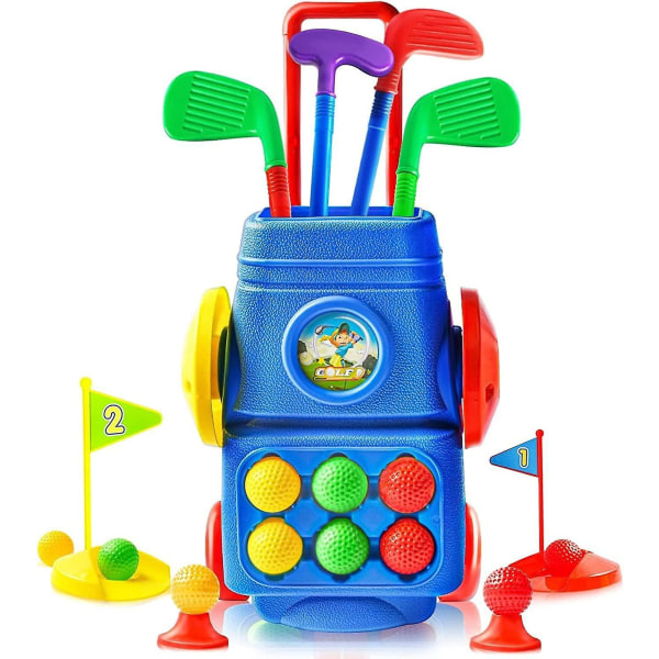 Set för toddler Leksaker för barn, golfresväska set med 4 färgglada golfklubbor 6 bollar 2 träningshål inomhus och utomhus