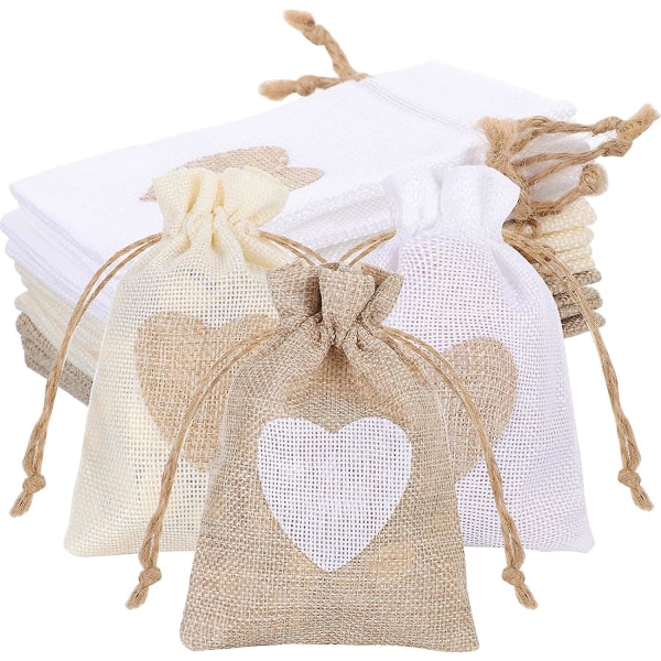 12 stk. Burlap Gaveposer, 4 * 5,5 Tommer Snøregaveposer 3 Farver Genanvendelige Bomuldssnorepose Godteposer Til Bryllup Fødselsdagsfest Diy Håndværk