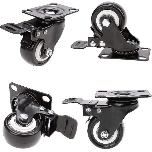 4 svingbare hjul med bremse 50 mm gummihjul for møbler med 400 kg kapasitet, svart