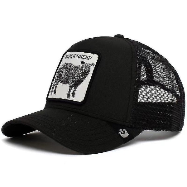 Dyreformet broderet baseballkasket Fashion Personality Hip Hop Hat Unisex Trend Hat - Sort får