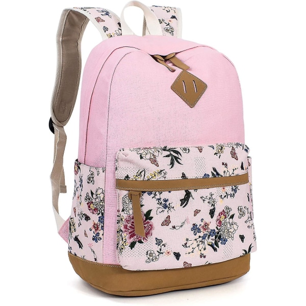 Blomster Skole Rygsæk College Bookbag Skuldertaske Satchel Dagrygsæk Pink