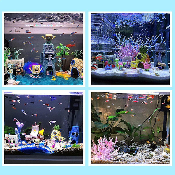 Nye, passende Spongebob Akvariumdekorasjoner Betta Små Fiskedam Ornament, Sett med 3