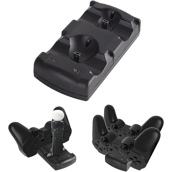 Playstation 3 Controller Opladningsdock 2 i 1 med LED-lys Kompatibel med Playstation PS3/Move Controller