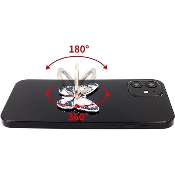 Fjärilsmobilringhållare Fingergrepp Stativ 360° Rotation 180° Vändbar Universal Stativ Kompatibel med Alla Smartphones (Mörkblå)