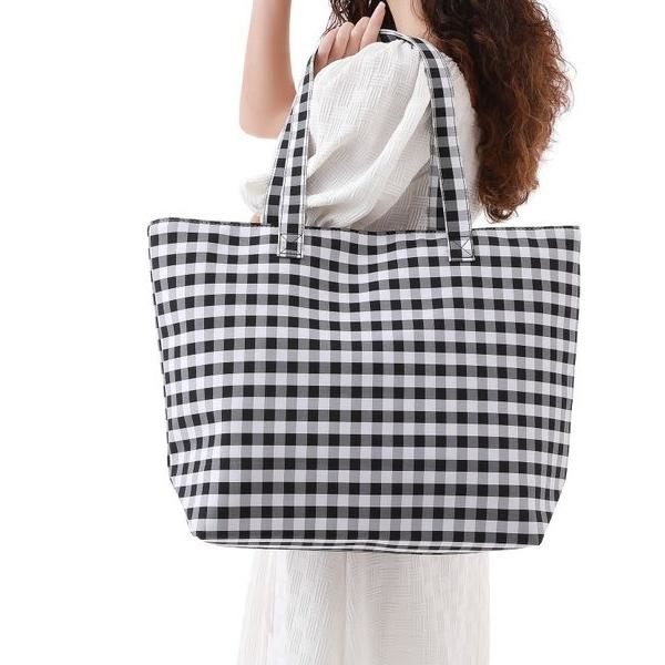 Vichy stoff strandveske stor veske 50 x 40 x 15cm multi-bruk, daglig, treningsstudio, strand, stor kapasitet Ny vår/sommer 2024-kolleksjon for kvinner Verde Claro