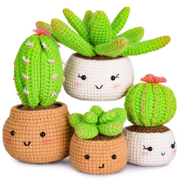 Heklesett for nybegynnere, Learn Heklesett for voksne og barn, 4-paks plantesamling, Cactus Orname