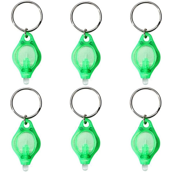(Pakke med 6) Ultra Bright Mini LED nøkkelring lommelykt, nøkkelring lommelykt, nøkkelring LED lommelykt, LED nøkkelring lys - hvitt lys med grønt skall