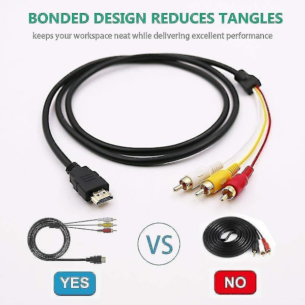 Hdmi-RCA-kaapeli, 1080p 5ft/1.5m Hdmi-uros 3-rca-videoääni-av-kaapeliliitinsovitinlähetin