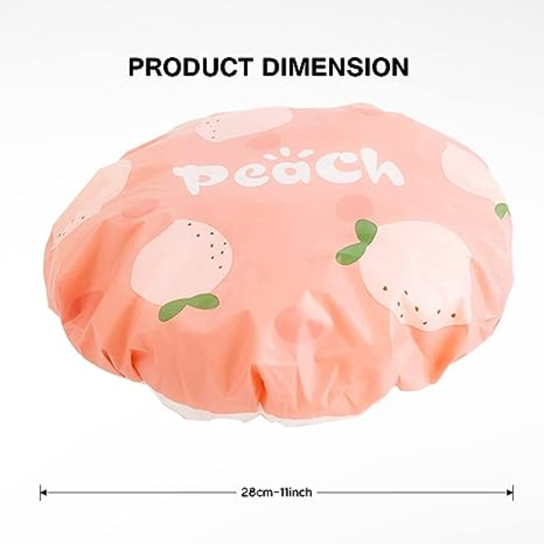 Dusjhette for kvinner, gjenbrukbar, vanntett, elastisk badehette, frukt, gjenbrukbar dusjhette for sminke, bading, spa, hårdeksel (rosa grønn)