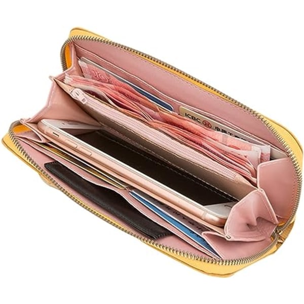 Plånbok för flickor RFID-blockerande bärbar handväska Läder Mobiltelefon hölsterväska Zip Clutch Handväska Hållare Organizer Myntplånbok (rosa-gul)