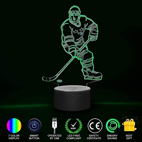 Nattlys for hockeyspiller, Hockey 3d lampebelysning for barn 7 LED fargeskiftende berøringstabell skrivebordslamper kule leker gaver Bir