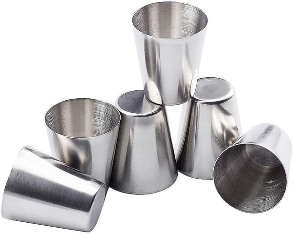 7 stk. Rustfritt Stål Drikkkoppsett, Bartenderkopp, Shotglass, Bærbar Vinglass