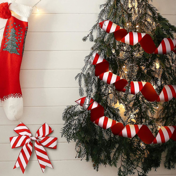 2 ruller 20 meter rød og hvid stribet grosgrain bånd 1,5 tommer julebånd polyester stof bånd jul gaveindpakning håndværk dec