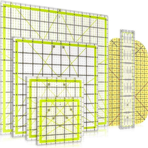 6 stk Quilting Ruler Kvadratisk Akryl Quilting Ruler Stoffskjæringslinjal Transparent Markør Akryl