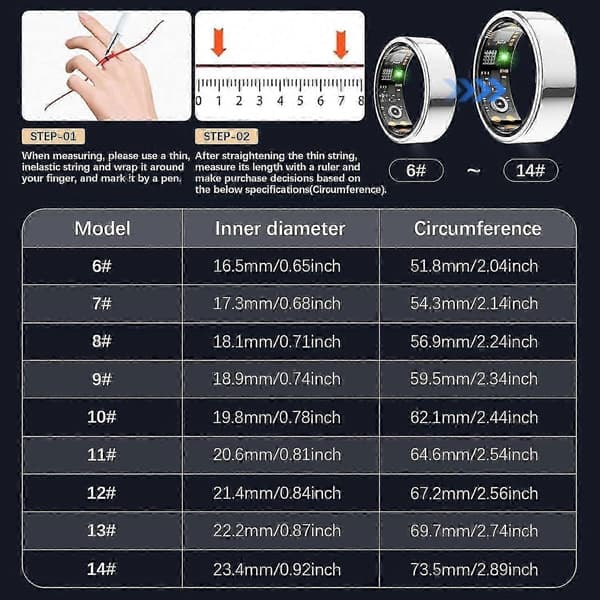 Smart Ring Pulsmåler Sundheds-tracker til Mænd og Kvinder Bluetooth Sort Teknologi Glossy silver8