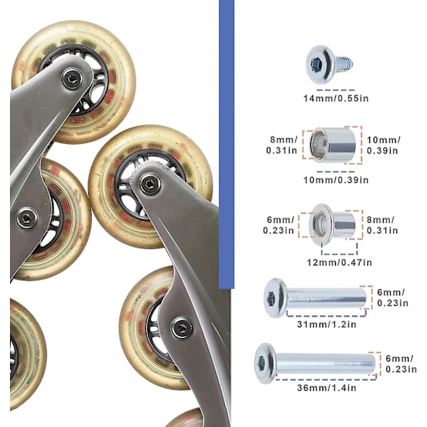 46 stk. Inline Skate Reservedele Aksel Rulleskøjter Reservedele Tilbehør Aluminiumlegering Skatehjul Sæt Inkluderer Aksel & Aksler Scr