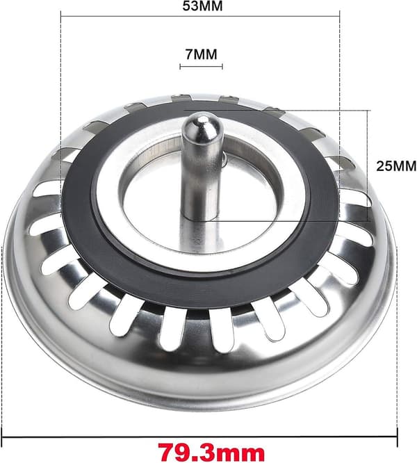 2 stk. Dobbeltlags Rustfrit Stål Køkkenvask Si Filter - Vaskprop - Vaskdræn - Diameter 79,3 mm