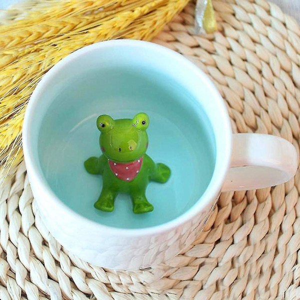 Grodafigurer Keramik Kaffemuggar Roliga tekoppar - 3d-djur inuti kaffemugg för pojkar Flickor Kvinnor Män