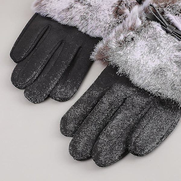 Fashion Efterår Og Vinter Kvinders Varme Plus Fløjl Vindtætte Ridehandsker Kold Touch Screen Søde Split Finger Plys Handsker (1 sæt, Grå)
