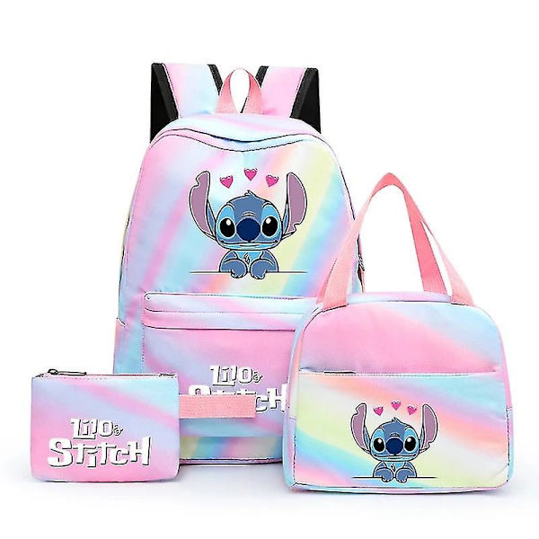 3 st/set Disney Lilo Stitch Student Boy Girl Skolväska Färgglad Ryggsäck Med Lunchväska Barn Tonåring Seriefigur Skolbokväska Hög Kvalitet 3781646 3781644