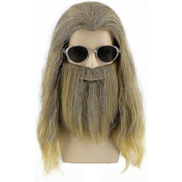 Lihava Thor-peruukki partalla Miesten pitkä, kihara tuhkablondi peruukki Halloween-asuperuukit