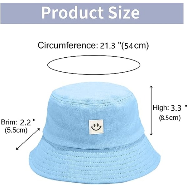 Solhatt for barn med smilende ansikt, bøttehatt for jenter og gutter, sommer solbeskyttelse bomull unisex strandlue
