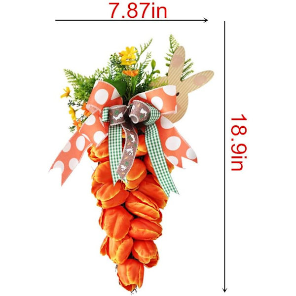 Påske Dørkrans Tåreformet, Vår Påske Gulrotformet Tulipan Krans med Trekanin, Margeritt Blomst, Sløyfer og Blad Kunstig Blomst Tåreformet Garland