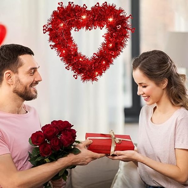 Hjerteformet valentinsdagskrans til hoveddøren - Hjerteformet valentinsdagskrans - Dekorationer - Ornamenter - Kærlighedshjerteformet hængende guirlande