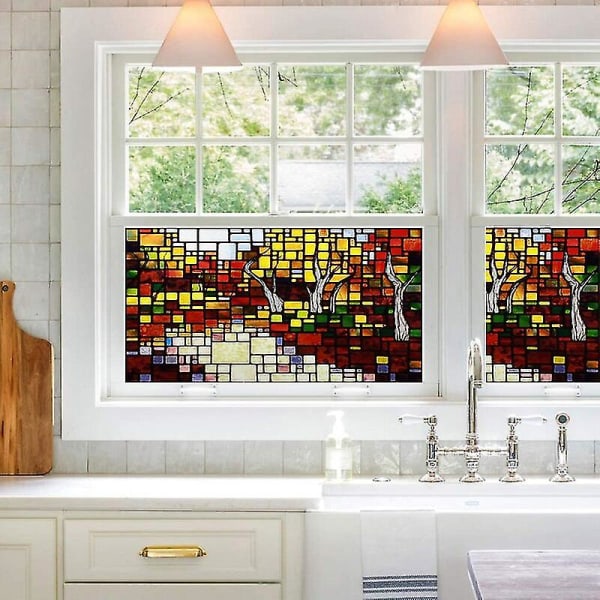 Fönsterfilm i Anpassad Storlek, Färgat Glas, Frostat Mosaik, Solfångare, Färgtryck, Statisk Fästning, Dekal för Heminredning