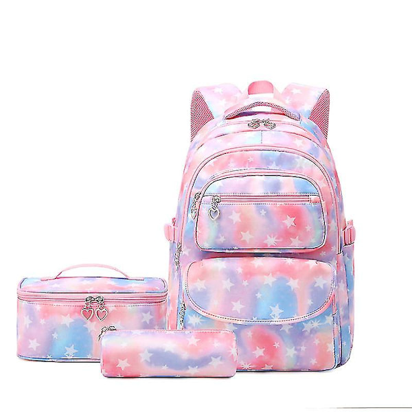 Rygsæk til børn, piger, skole rygsæk med madkasse, teenagere, piger, bogtasker, sæt, børns vandtætte skoletaske Pink Set