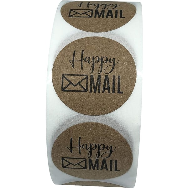 1 inch Round Kraft Happy Mail Stickers Envelope Seals Stickers for Small Business 500 Adhesive Labels