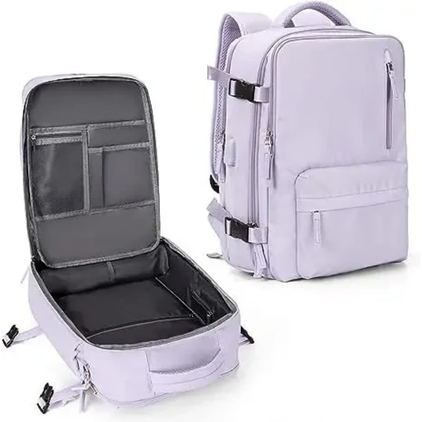 35L Laptop Reise Ryggsekk USB Lading Multifunksjonell Skoleveske Vanntett Bagasje Skulder Vesker med Sko Lomme no Expandable purple