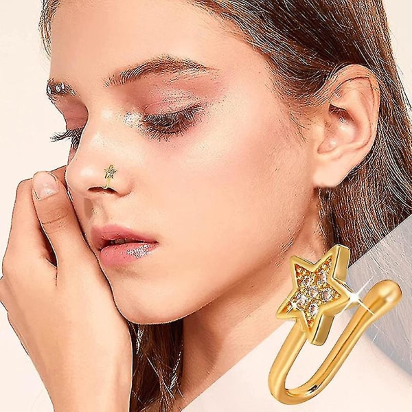Næseringe Skinnende Rhinestone Pentagram, 2022 Nye Næseringe Hoops Falske Næseringe Clip On Cirkel Næse Falske Næsepiercinger Mode